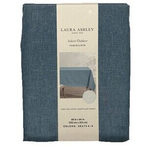 Laura Ashley Tablecloth 60 X 84 Inch Indoor Outdoor Oblong Stone Blue Coastal